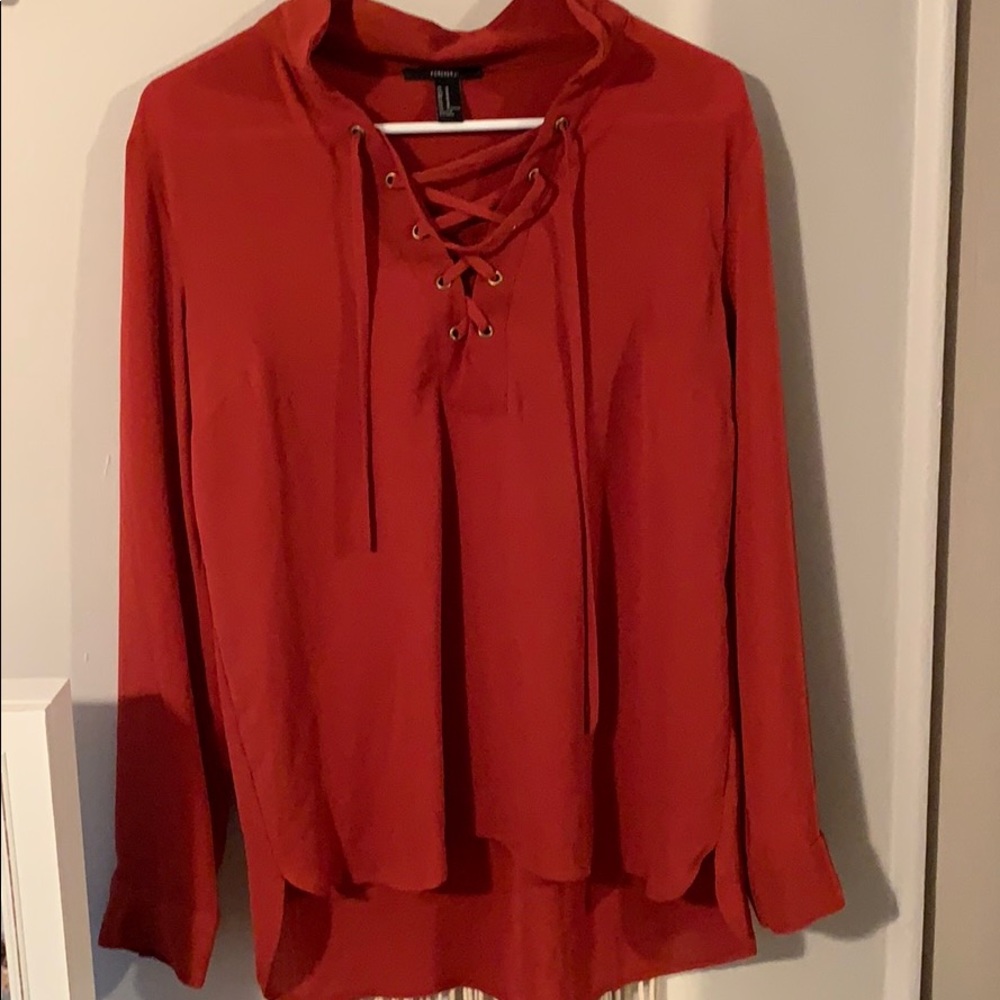 Burnt orange tie up shirt